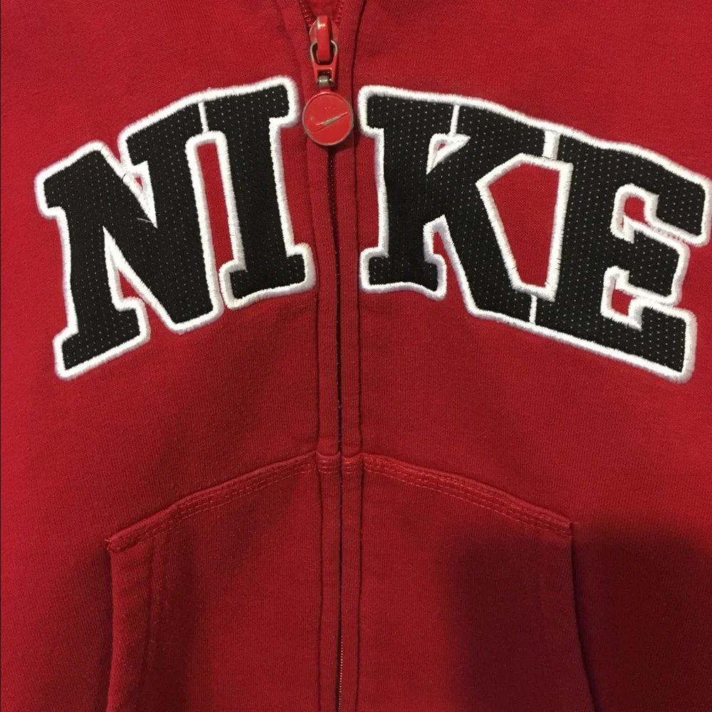 Nike Boys Red Full Zip Hoodie Navy Logo Size 6 Youth